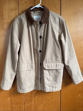 Everlane Beige Chore Coat, Jacket with Tan Corduroy Accent